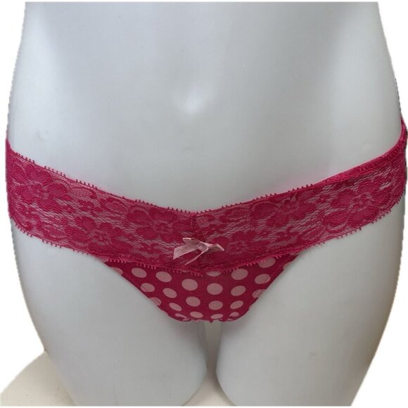 Honeydew Intimates M/L Pink-Blue Polka-Dot Lace Bow Waist Thong Panties-Set of 3 - Picture 2 of 10